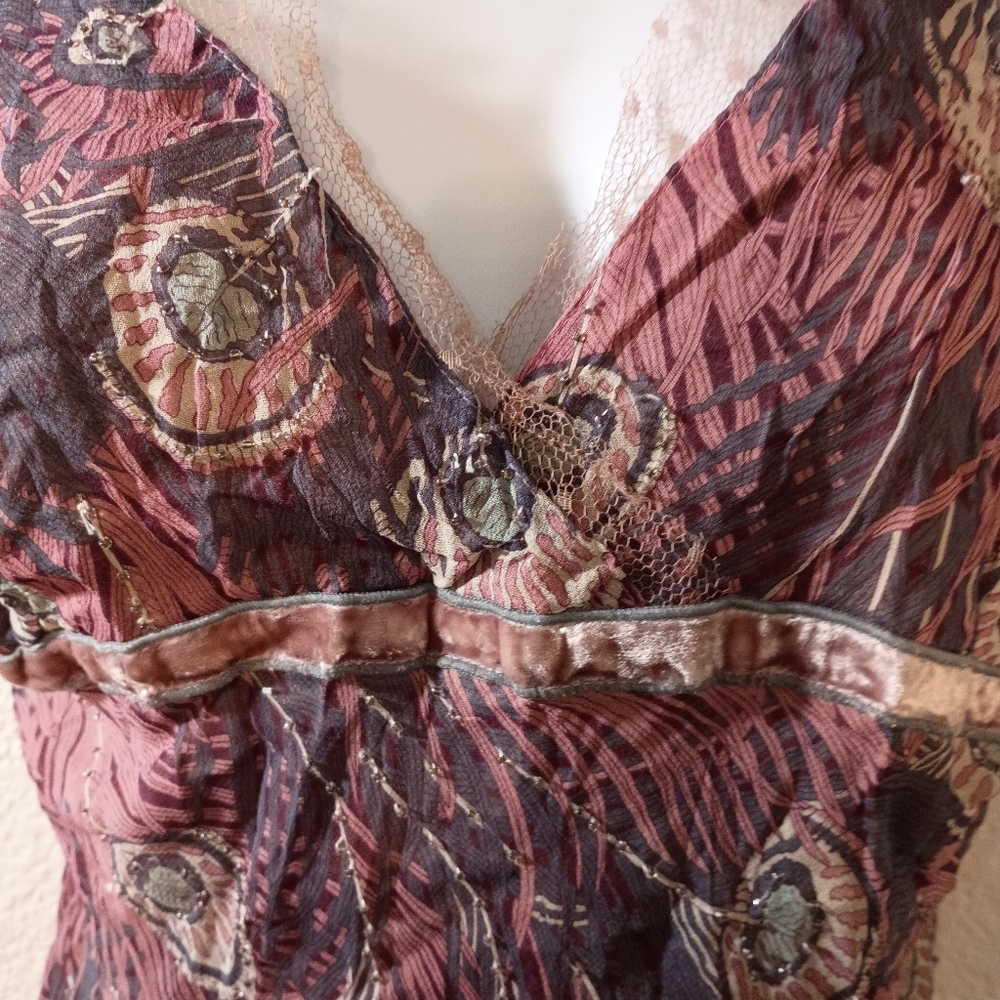 HALE BOB Tank Top Silky Patterned Pinks Purple Adjustable Spaghetti Straps Sz M - Picture 5 of 12